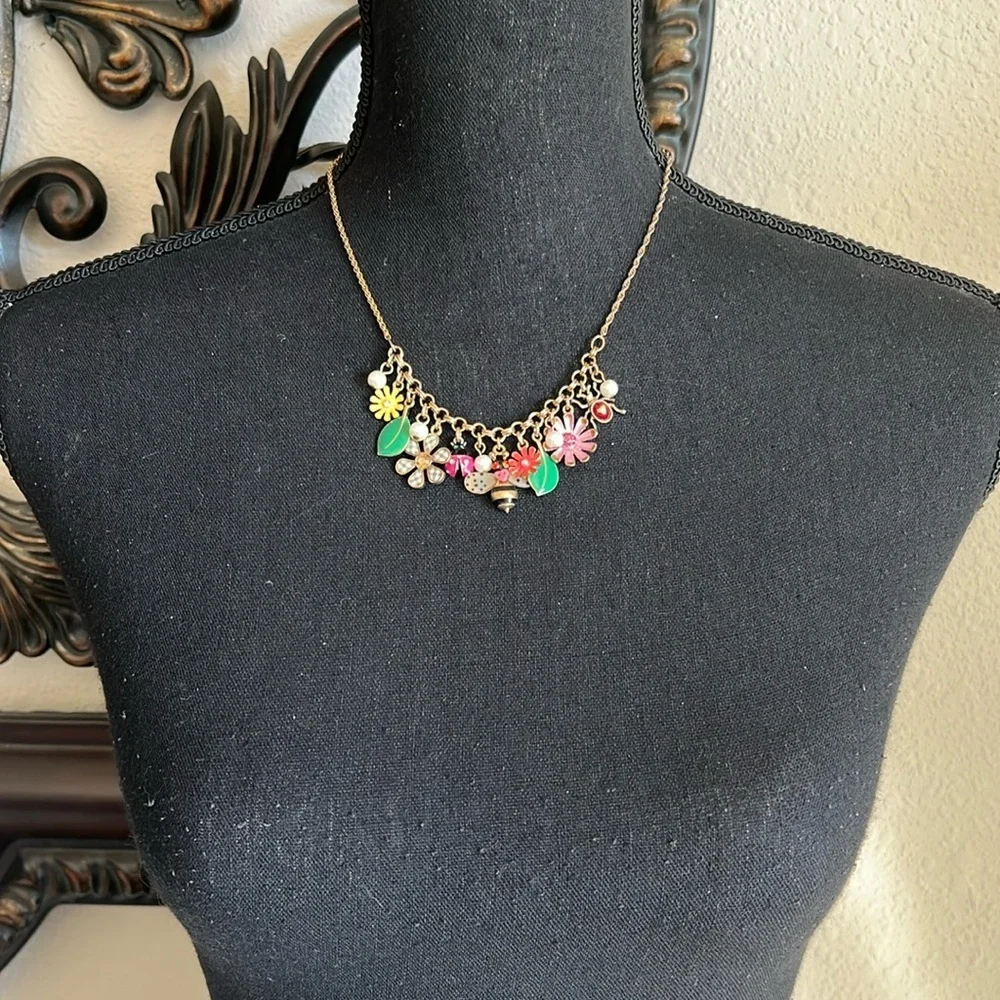 Betsey Johnson Women’s Garden Party Rhinestone Charm Necklace Flower Ladybug - Picture 2 of 15